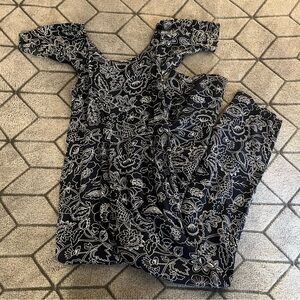 EUC LOFT Blue and White Floral Flutter Sleeve Jumpsuit XXSP